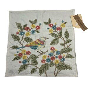 The Home Throw Pillow Covers Floral Birds 18x18 Embroidered Textured Cotton